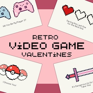 Retro Video Game Valentines Cards, Pixel Valentines, Valentines Cards, Vintage Video Game, Gamer Cards, Gamer Couple, Cadeau voor hem