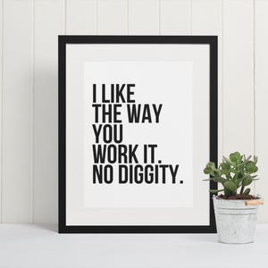 Impresión artística de No Diggity, impresión artística de letras de rap, póster de rap, impresión artística de rap, arte de hip hop, póster de hip hop, arte mural con citas de rap, blanco y negro, ARCHIVO DIGITAL