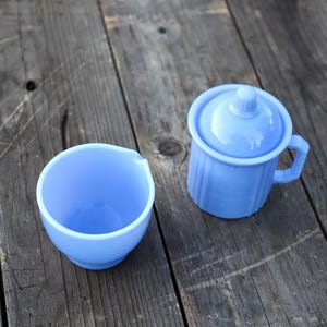 Vintage Blue Delphite cream and sugar set/measuring cup