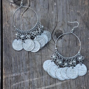 Vintage Coin Dangle Earrings Asia Boho Ethnic Jewelry