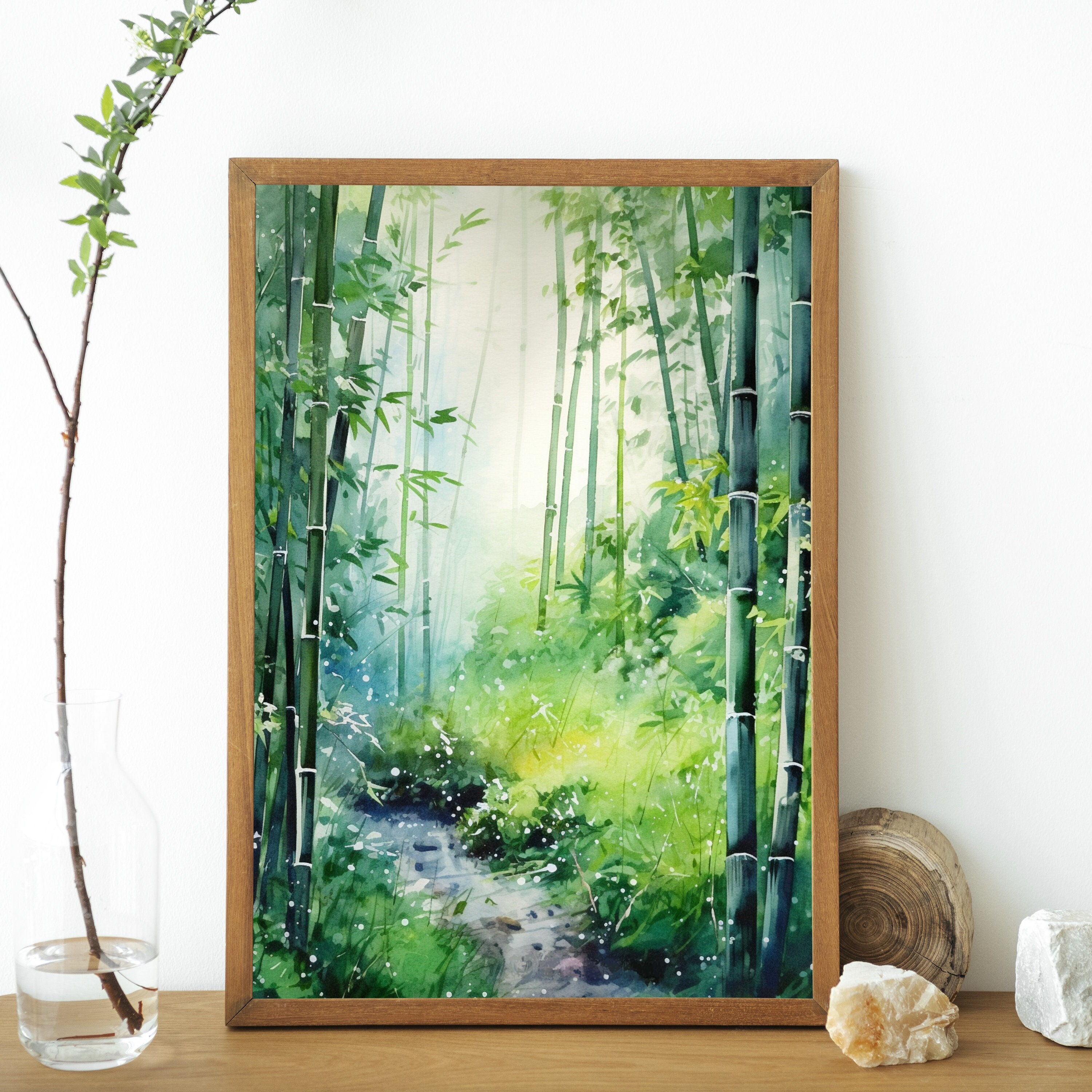 Watercolor Bamboo Digital Art Landscape Painting Bamboo Forest Etsy