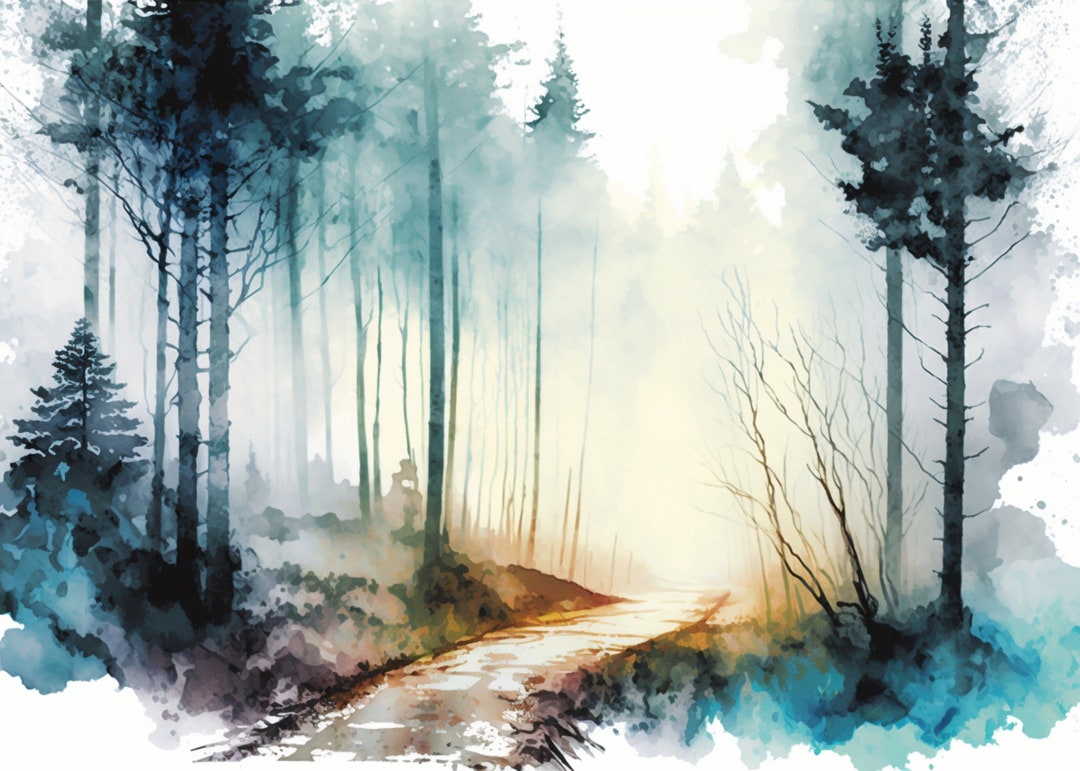 Watercolor Forest Printable Wall Art Digital Print Forest Art - Etsy