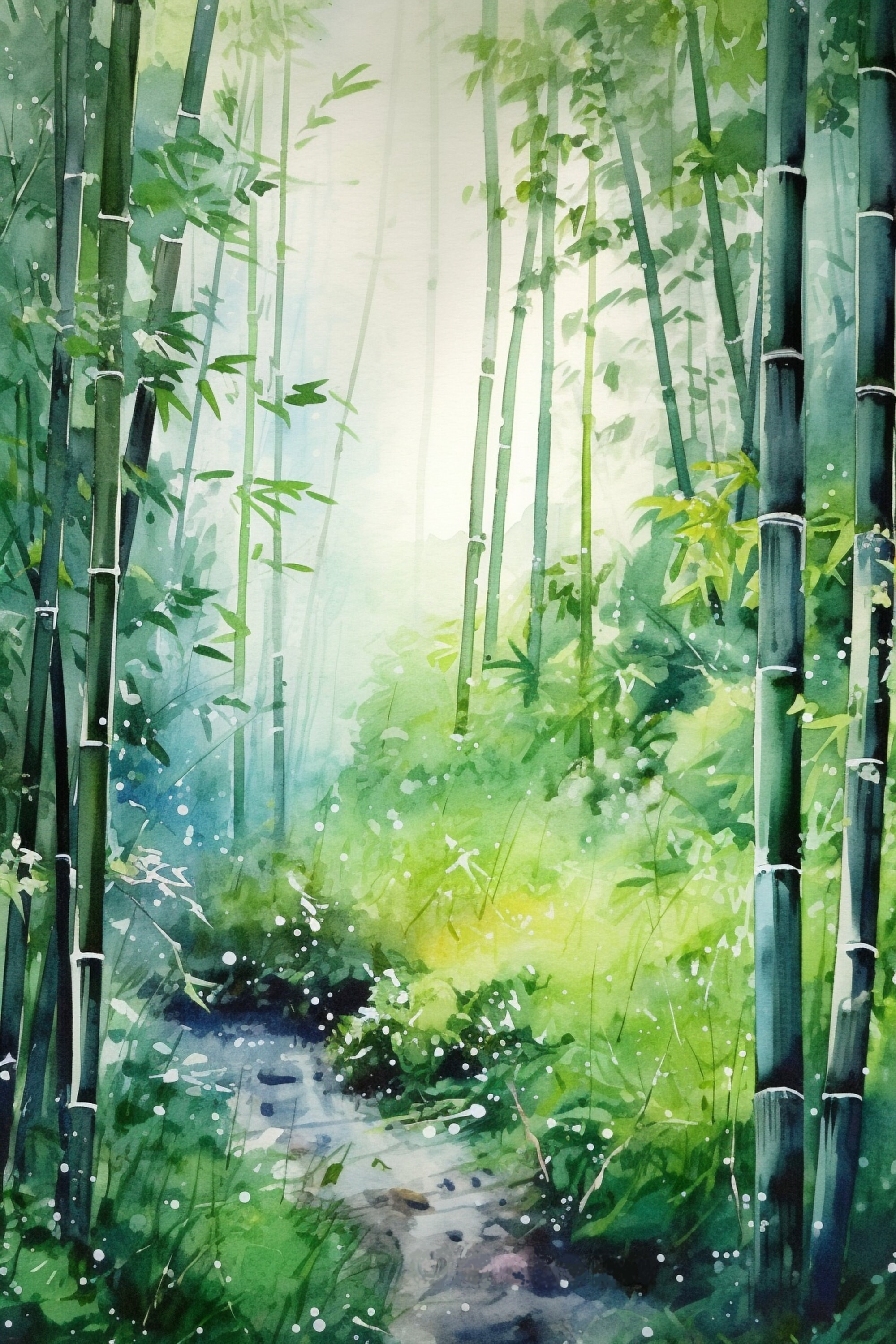Watercolor Bamboo Digital Art Landscape Painting Bamboo Forest Etsy