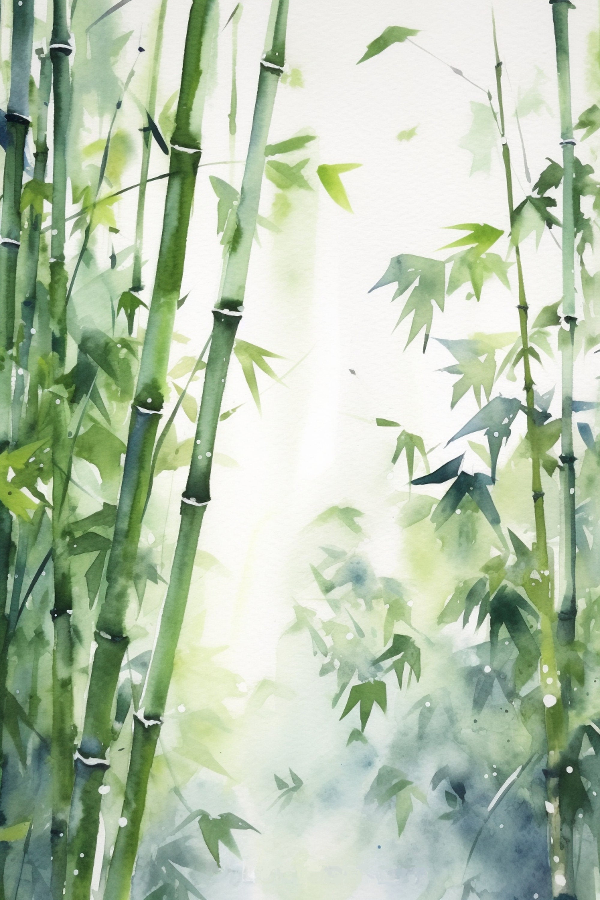Watercolor Bamboo Digital Art Landscape Painting Bamboo Forest Etsy