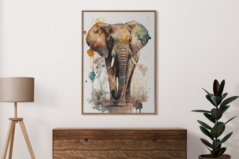 Watercolor Animal Digital Print Elephant Art Wildlife Wall Art Etsy