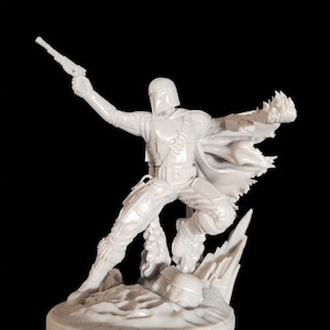 Figura mandaloriana, pose de lanzallamas, mochila propulsora, 100 mm, pintable, impresión de resina coleccionable, Star Wars