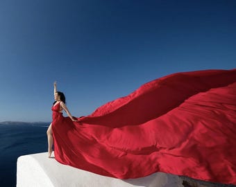 red long dress for photoshoot Long Flying Dress for Photoshoot Red Long Flowy Dresses for Photography  Infinity Style Flying Long Dress Custom Asymmetrical Flying Dress