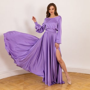 Custom cocktail dress Summer evening dress Evening cocktail dress Satin dress Flowy floor length satin dress Long satin dress Purple dress