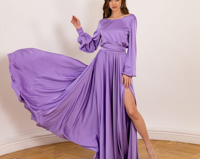 Magenta Purple Strapless Satin Gown with Gathered Skirt Glamorous Evening Party Dress, PD01252 main image 1