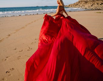 Long Flying Dress For Photoshoot Red Dress With Train Backless Flying Dress Plus Size Custom Flying Dress One Fits All Infinity Beach Dress