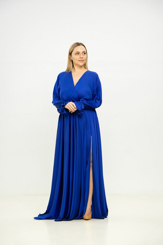 Plus Size Royal Blue Satin Dress Maxi Long Dress Etsy Australia