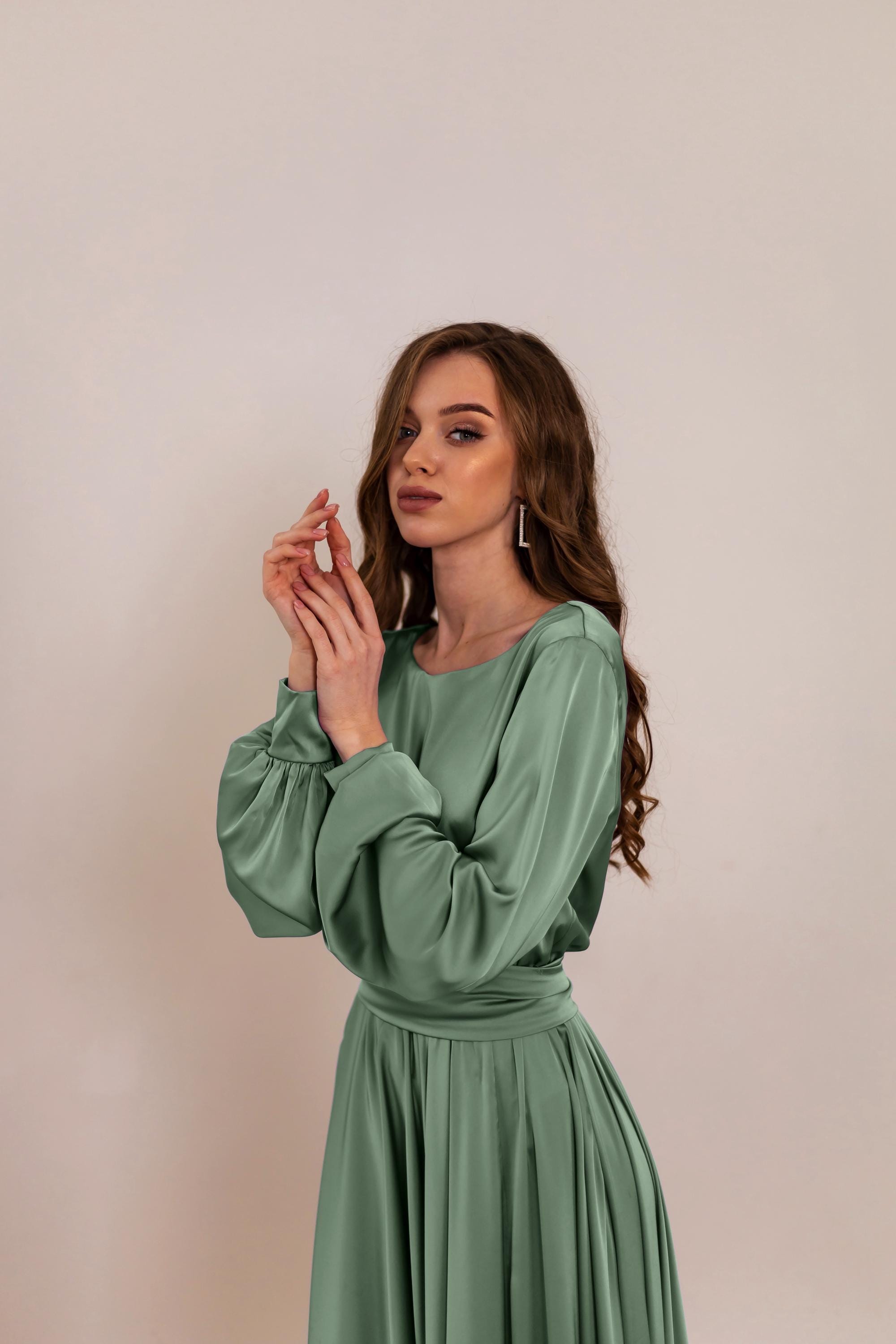 sage green bridesmaid dresses long sleeve Andie Long Sleeve Bridesmaid Dress in Sage