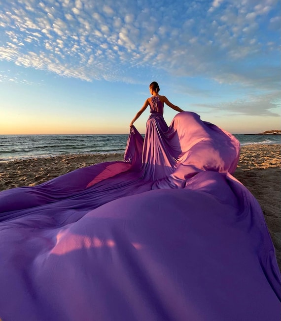 Long Flying Dress For Photoshoot Sleeveless Satin Flowy Dress Beach Photoshoot Dress Flying Dress Halter Neck Long Dress For Photography