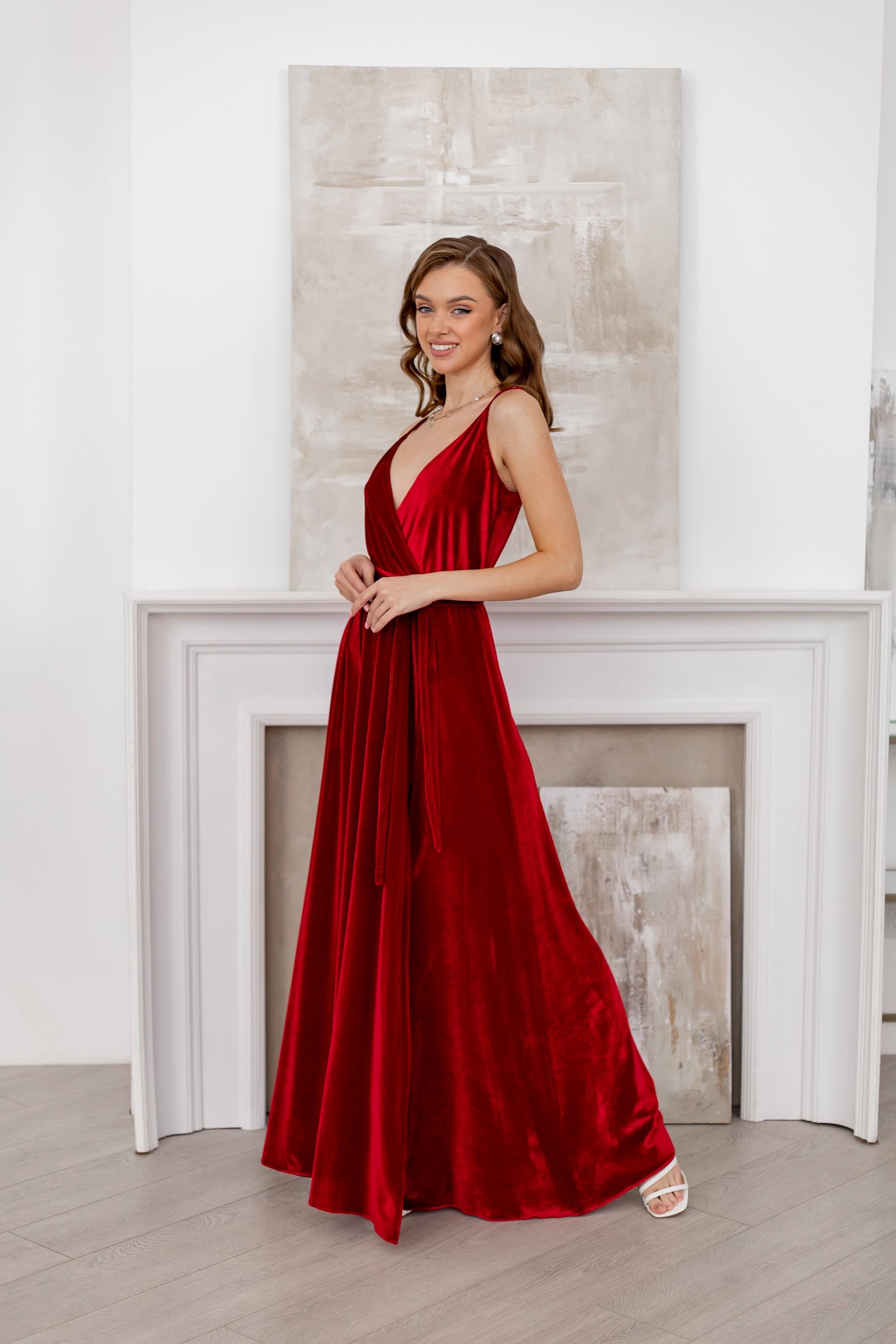 Red Velvet Long Dresses Adjustable Straps Dress Custom Bridesmaid Dress Party Woman Dress for Wedding Guest Maxi Cocktail Dress Elegant