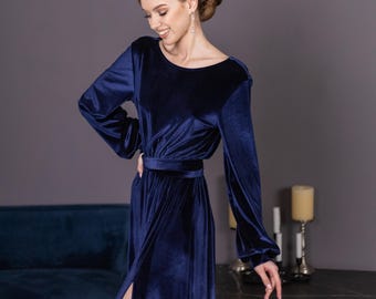 Blue velvet dress Velvet bridesmaid dress Velvet blue dress Velour maxi dress Velvet wedding guest dress Multiway velvet wrap dress