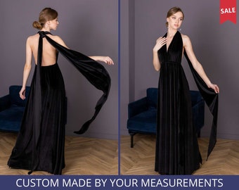 Black velvet dress Velvet dress long sleeve Velour maxi dress Black velvet evening dress Velvet dress xxl Multiway velvet wrap dress