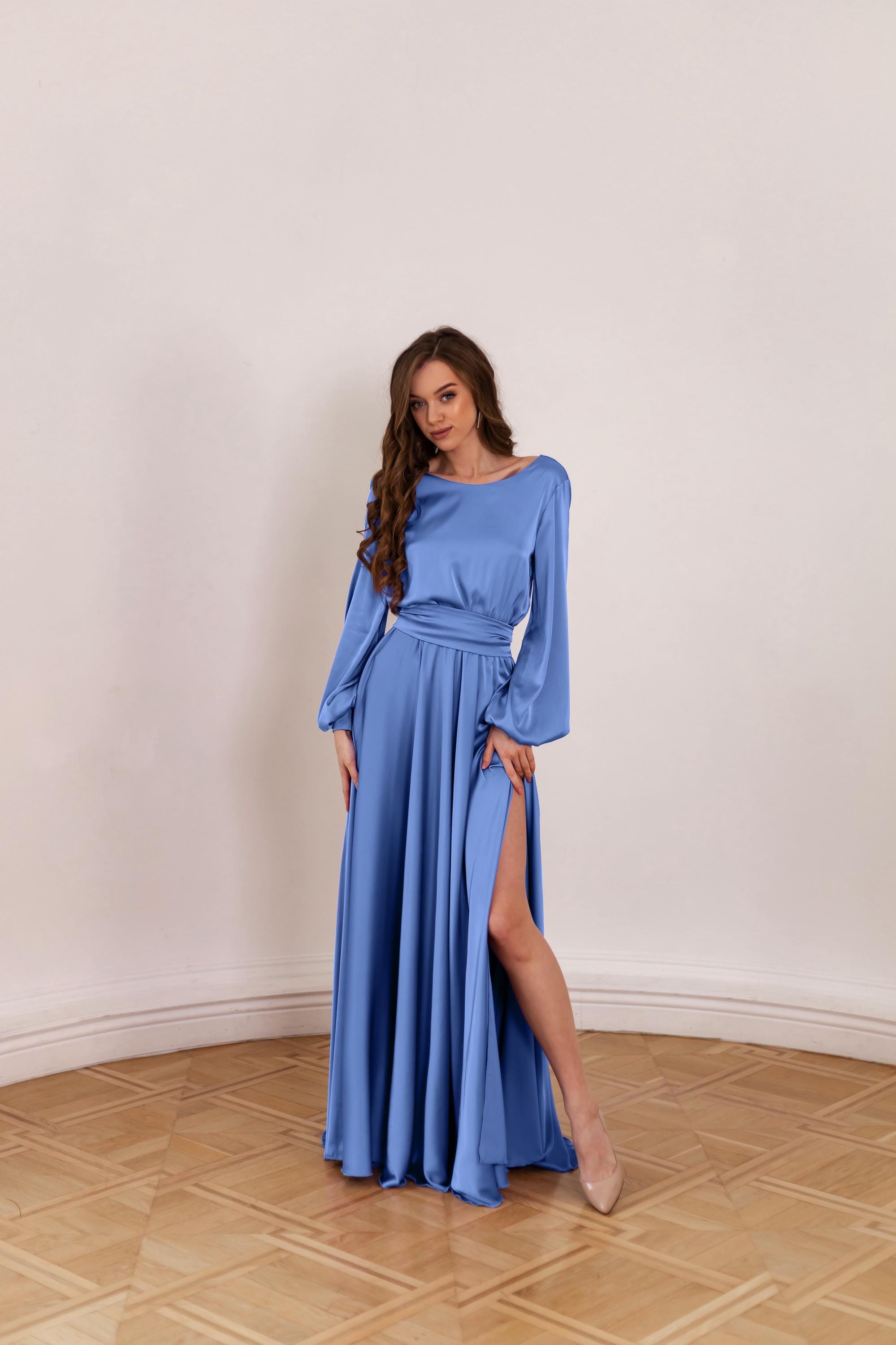 brown bell sleeve dress Blend Printed Maxi – BLANK Smocked waistline Light Purple Bridesmaid Dresses festival range Color:Jade ($118.66)