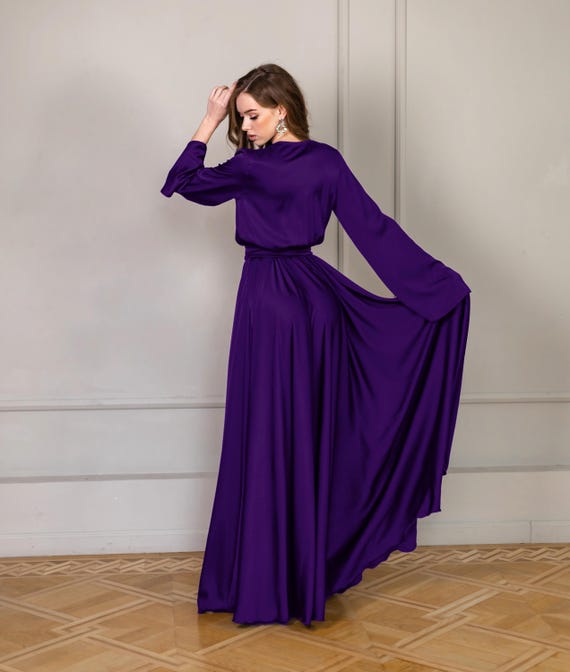 bridesmaid dresses with sleeves modest Trinity Modest Long Sleeves Slit Long Chiffon Bridesmaid Dresses, Black main image 1