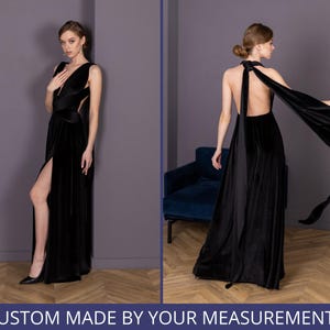 Long Maxi Dress Bridesmaid - Custom Black Velvet Long Evening Dress Women - Long Velvet Gown - Anniversary Dres - Wedding Guest Dress image 2
