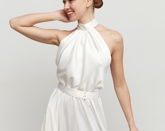 Suknia ślubna bez rękawów, biała, koktajlowa, damska, długa sukienka na wesele, satynowa sukienka z odkrytymi plecami, suknia ślubna na ślub cywilny