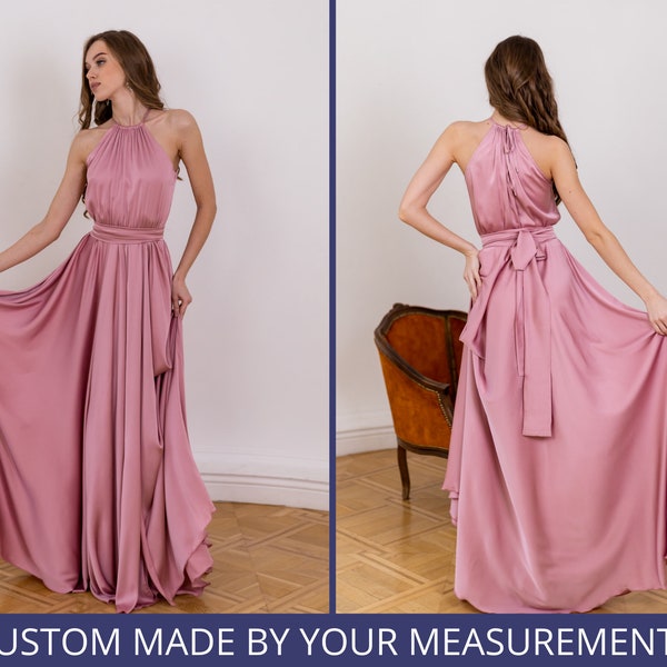 Pink bridesmaid dress Wedding guest dress Dress for event Cocktail pink dress Photoshoot dress Evening dress long Sleeveless long dress