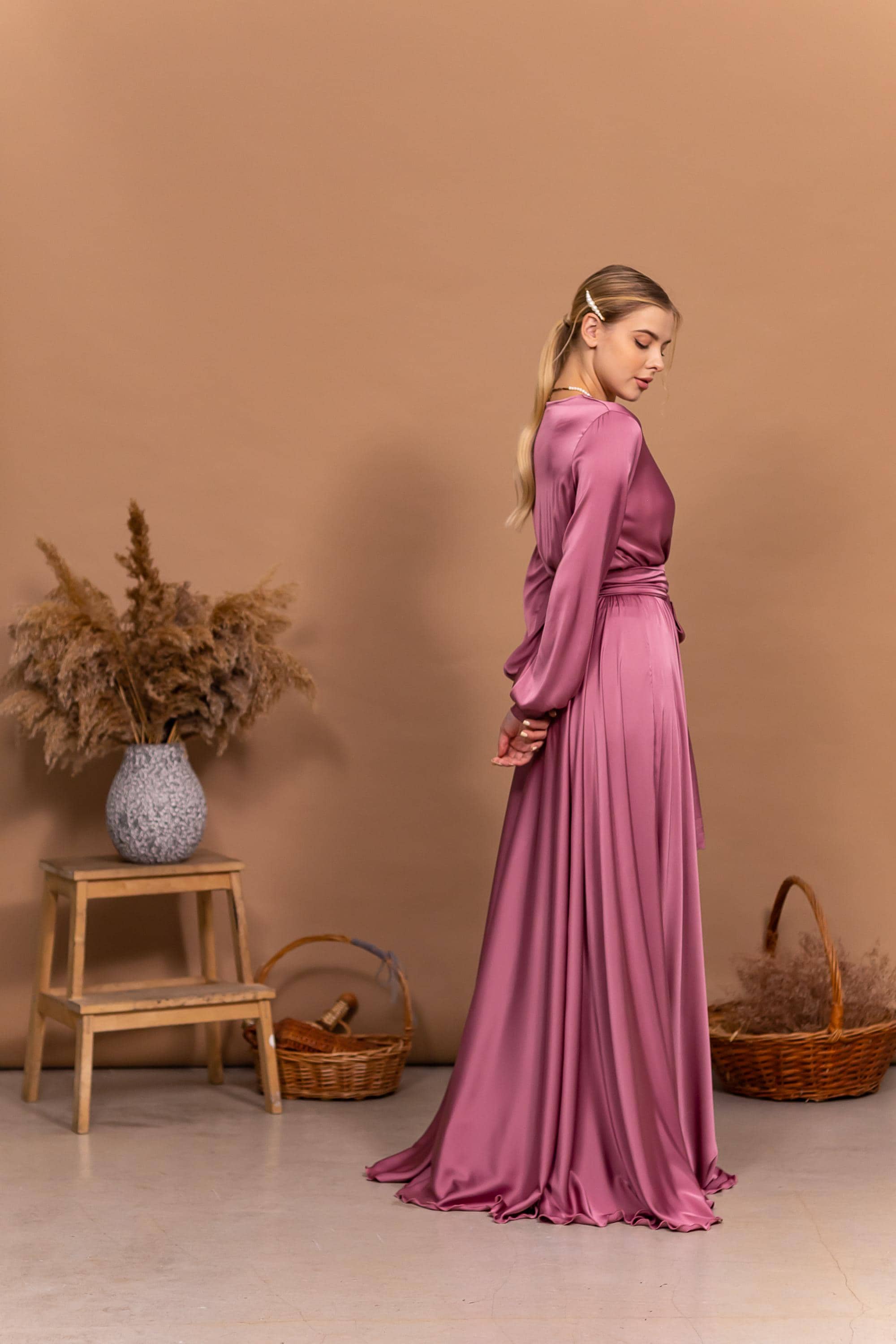 high neck long bridesmaid dresses Rory High Neck Satin Bridesmaids Dress main image 1