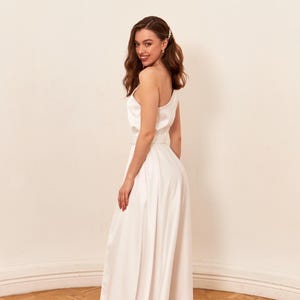 White Dress One Shoulder Simple Sleeveless Reception Dress Satin Long Dress For Woman Elopement Dress With Slit Wedding After Party Dress