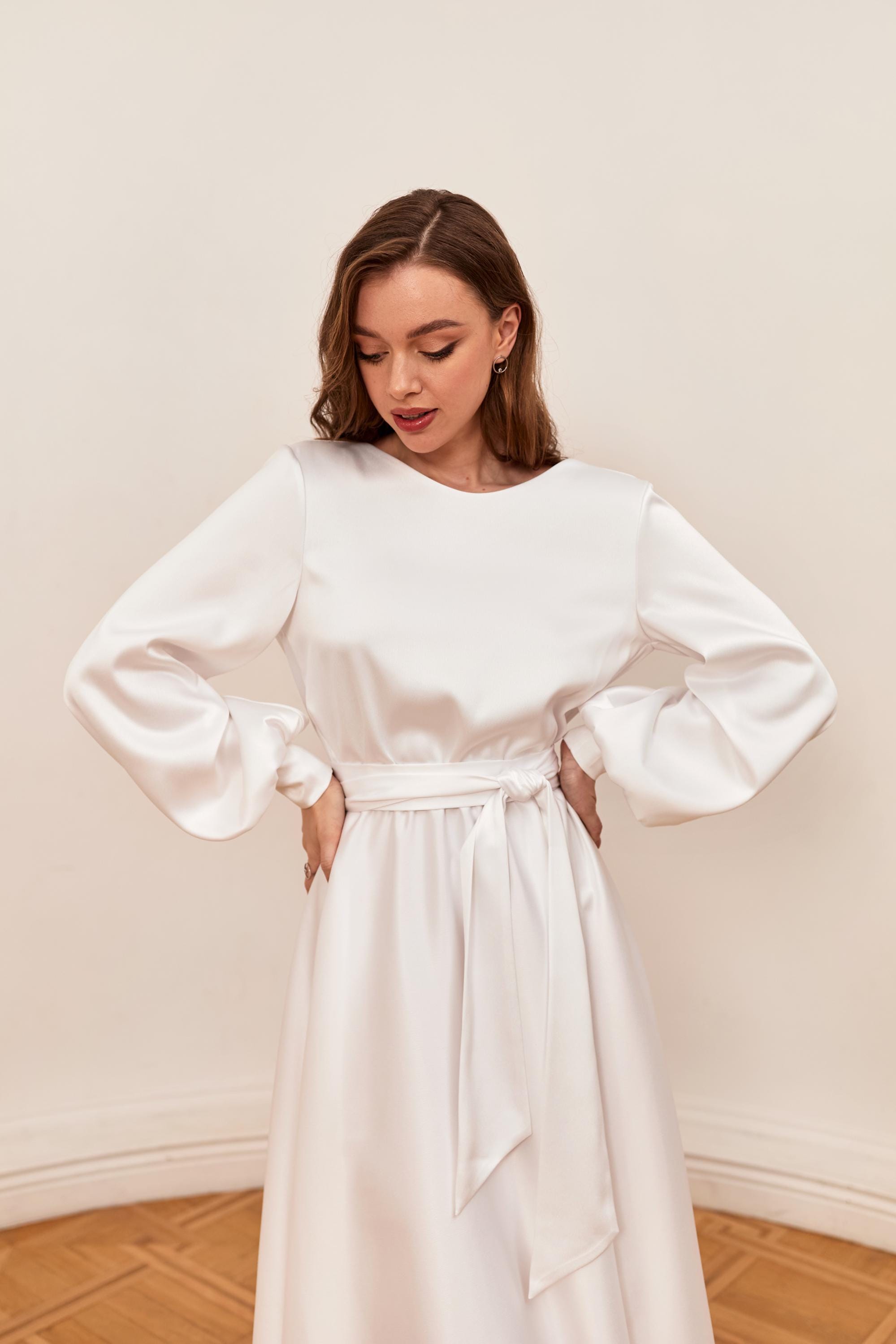 Boat Neck Satin Midi Dress