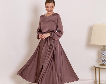 Modest Bridesmaid Dress - Formal Wedding Guest Dress - Mother of the Bride Dress Tea Length Bridesmaid Dress - Anniversary Dress
