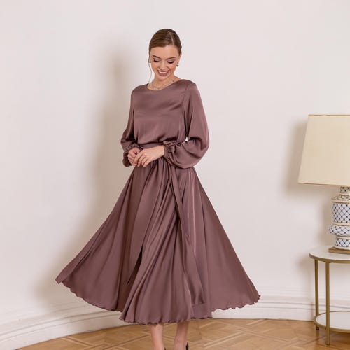 Modest Bridesmaid Dress - Formal Wedding Guest Dress - Mother of the Bride Dress Tea Length Bridesmaid Dress - Anniversary Dress Modest Bridesmaid Dress - Formal Wedding Guest Dress - Mother of the Bride Dress Tea Length Bridesmaid Dress - Anniversary Dress