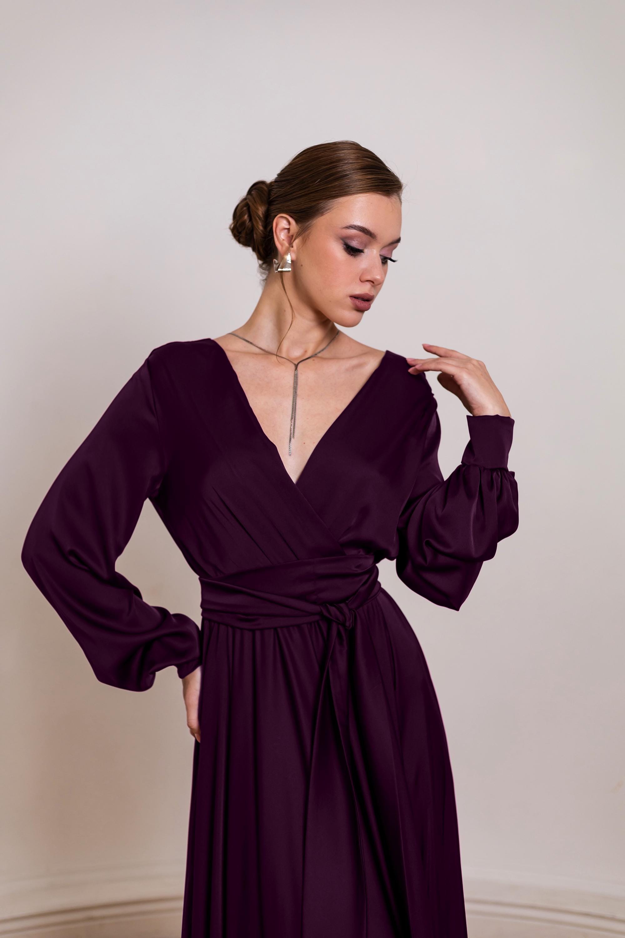 plum long sleeve bridesmaid dresses Mauve Bridesmaid Dresses Long SleevesV Neck  Lisposa