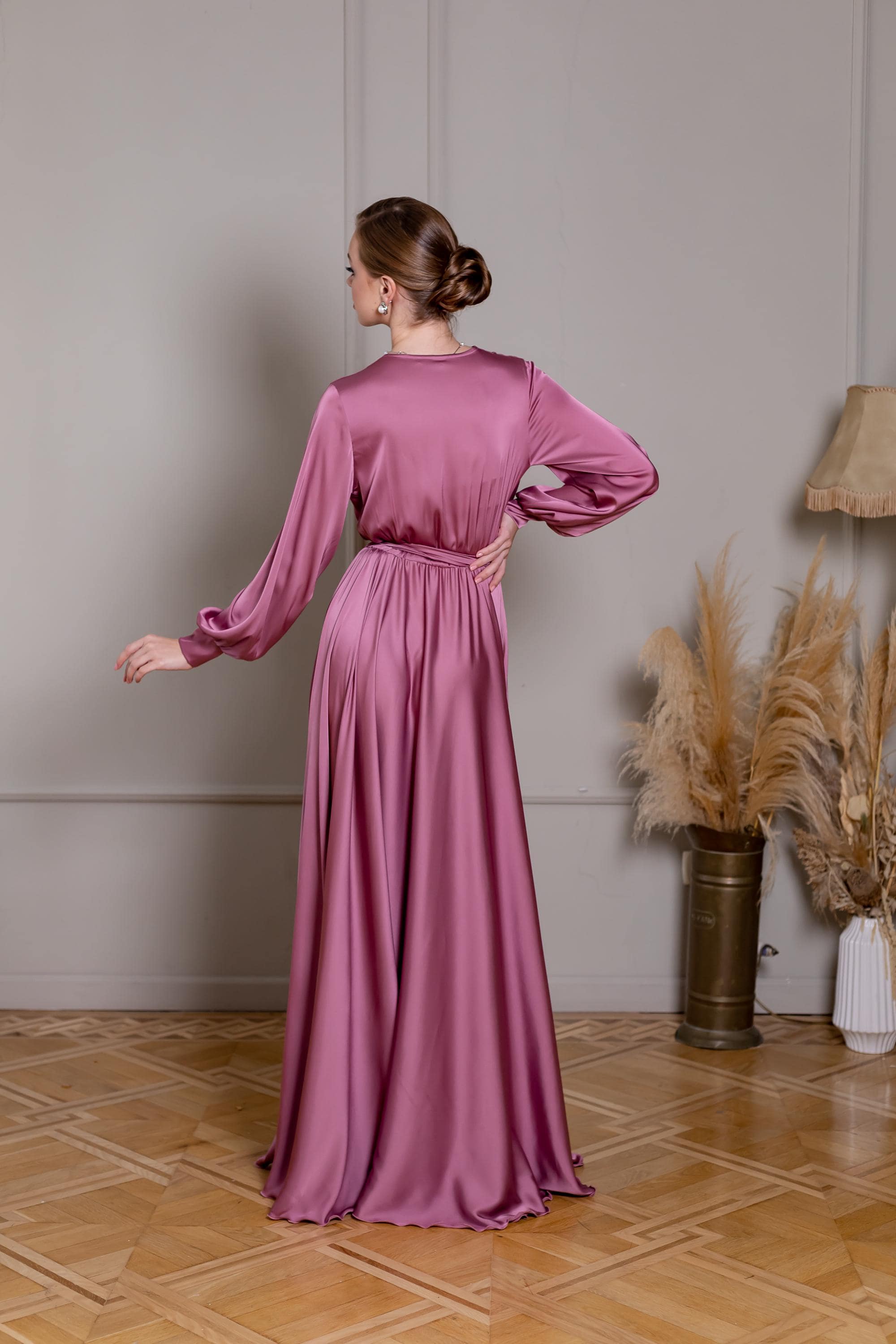 Satin Bridesmaid Dress Dusty Pink Wedding Guest Dress Summer V Neck Long  Sleeve Satin Dress Cocktail Dress Elegant Birthday Women Dress - Etsy