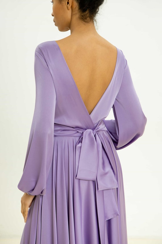 strapless open back dress Chic V Neck Sequins Purple Tulle Long Prom Dresses, V Neck Lilac Forma –  Shiny Party main image 1