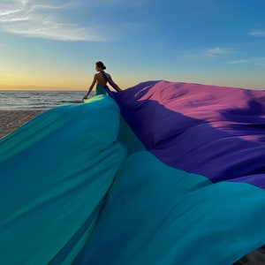 Flying dress Plus size flying dress Flying dress photoshoot Train flowy dress Long train satin gown for vacation Long flying skirt