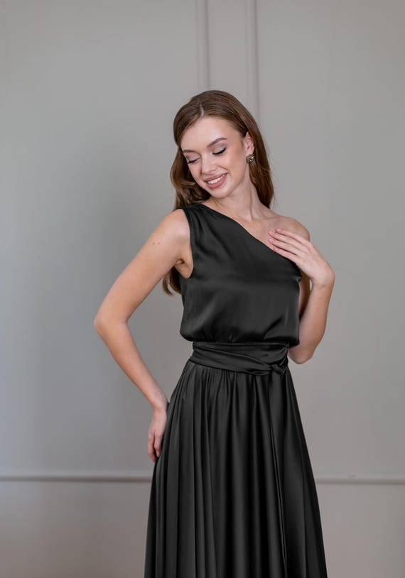 Custom Length Black Gown Formal Dresses for Women Long Satin Bridesmaid  Dress Maxi Dress for Wedding Guest Flowy Cocktail Dress Elegant - Etsy UK