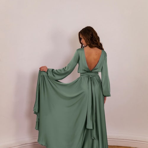 Sage Green Long Wrap Dress, Bridesmaid Dress, Cocktail Dress, Wedding Guest Dress, Maxi Party Dress, Formal Dress, Prom Dress - Etsy Sage Green Long Wrap Dress, Bridesmaid Dress, Cocktail Dress, Wedding Guest Dress, Maxi Party Dress, Formal Dress, Prom Dress - Etsy
