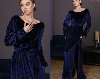 Mother of the bride dress Wedding guest dress Casual fall wedding dress Cocktail dress for wedding guest Long sleeve gown Evening dress