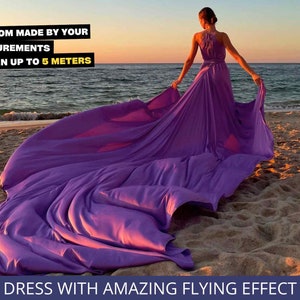 Flying dress Flowy long train dress Flying dress santorini Dress with long train for photoshoot Flying dress for photo shoot