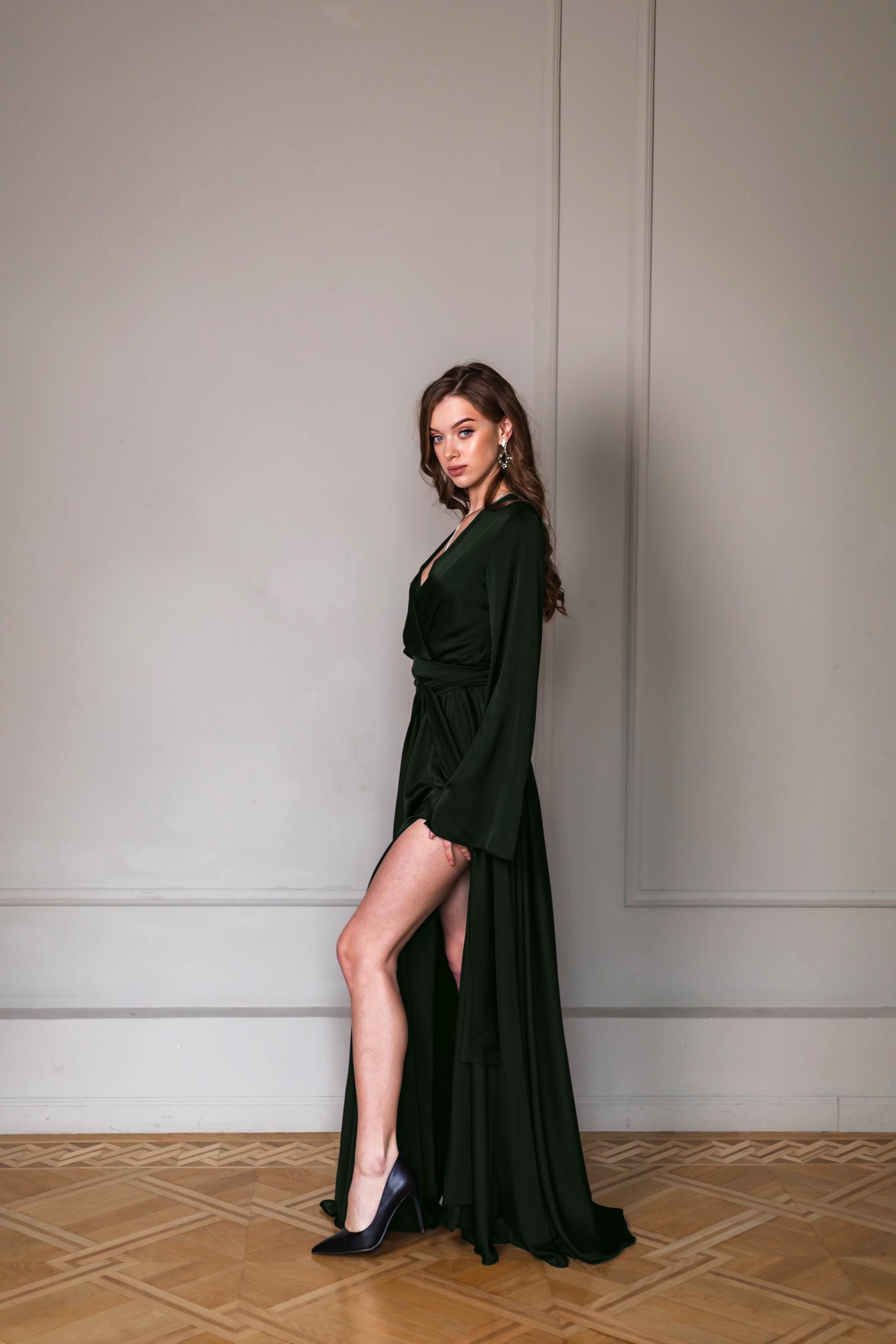 chinese dress ladies Long Sleeve Grey Prom Dresses Embroidered Engagement Dress FD1654 –  Viniodress main image 1