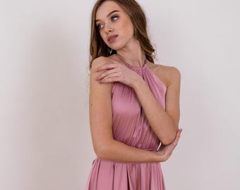 Pink bridesmaid dress Wedding guest dress Dress for event Cocktail pink dress Photoshoot dress Evening dress long Sleeveless long dress