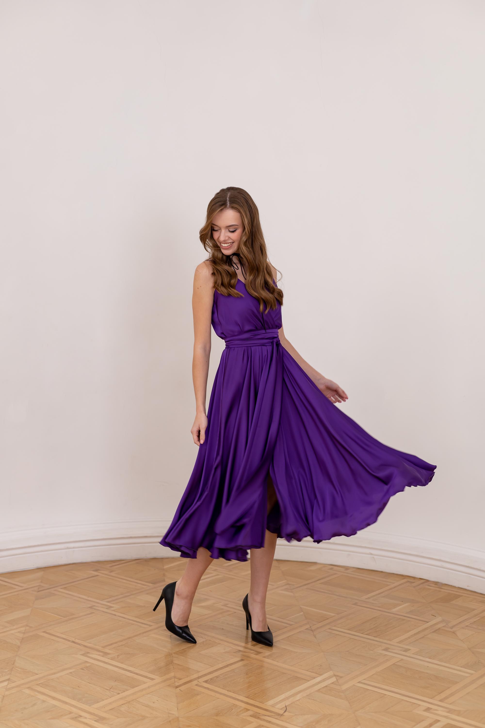 purple tea length formal dresses Beautiful Light Purple Tea Length Wedding Party Dress, Lace Short Sleeves Prom Dress US size 20W / Purple