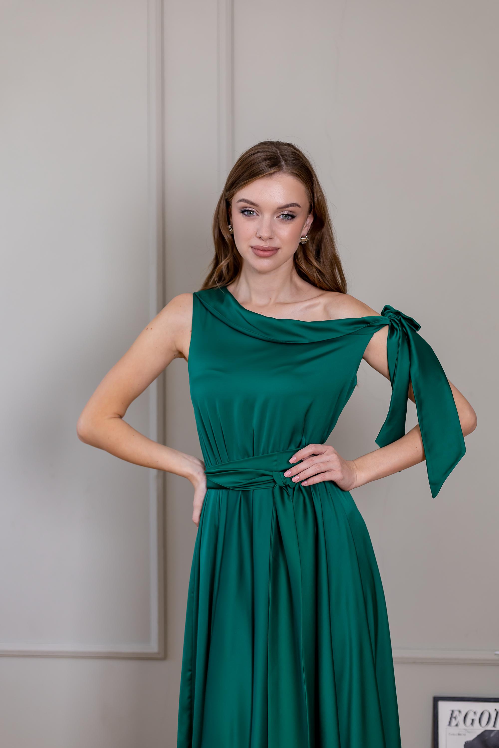 ワンショルダーガウン エメラルドグリーン イブニングドレス ティー