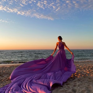 Flying dress Long flying gown Flying dress plus size Dress flying in the wind Purple flying dress Custom flying dress Dress fly Santorini image 2