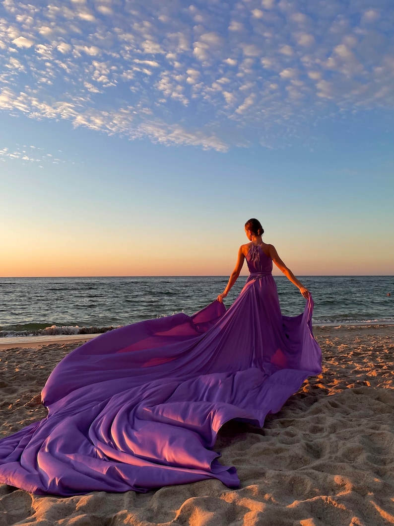 Flying dress Long flying gown Flying dress plus size Dress flying in the wind Purple flying dress Custom flying dress Dress fly Santorini zdjęcie 2