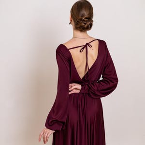 Low Back Evening Gown Semi Formal Maxi Dresses With Sleeves Dresses For Women Wedding Guest Satin Bridesmaid Dress Maroon Cocktail Dress