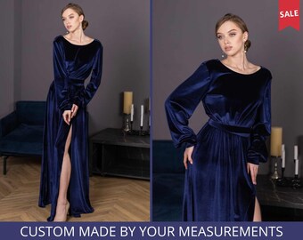 Blue velvet dress Royal blue velvet dress women Velvet dress plus size Long blue velvet dress Velvet floor length dress Velvet ballgown