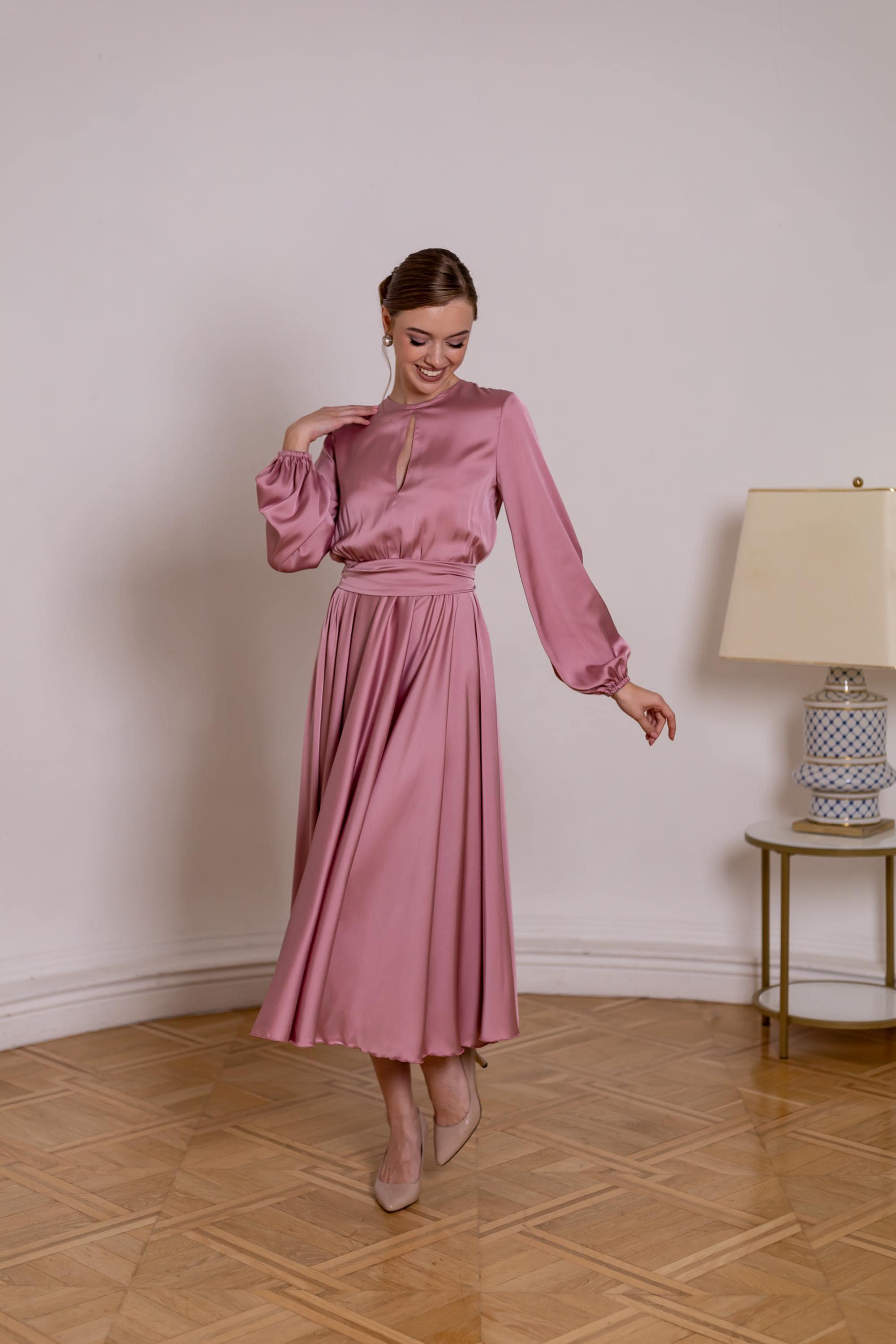 slim fit dress slacks Lilabelle Rose Gold Plisse Sequin Bandeau Midi Dress – Club L London main image 0