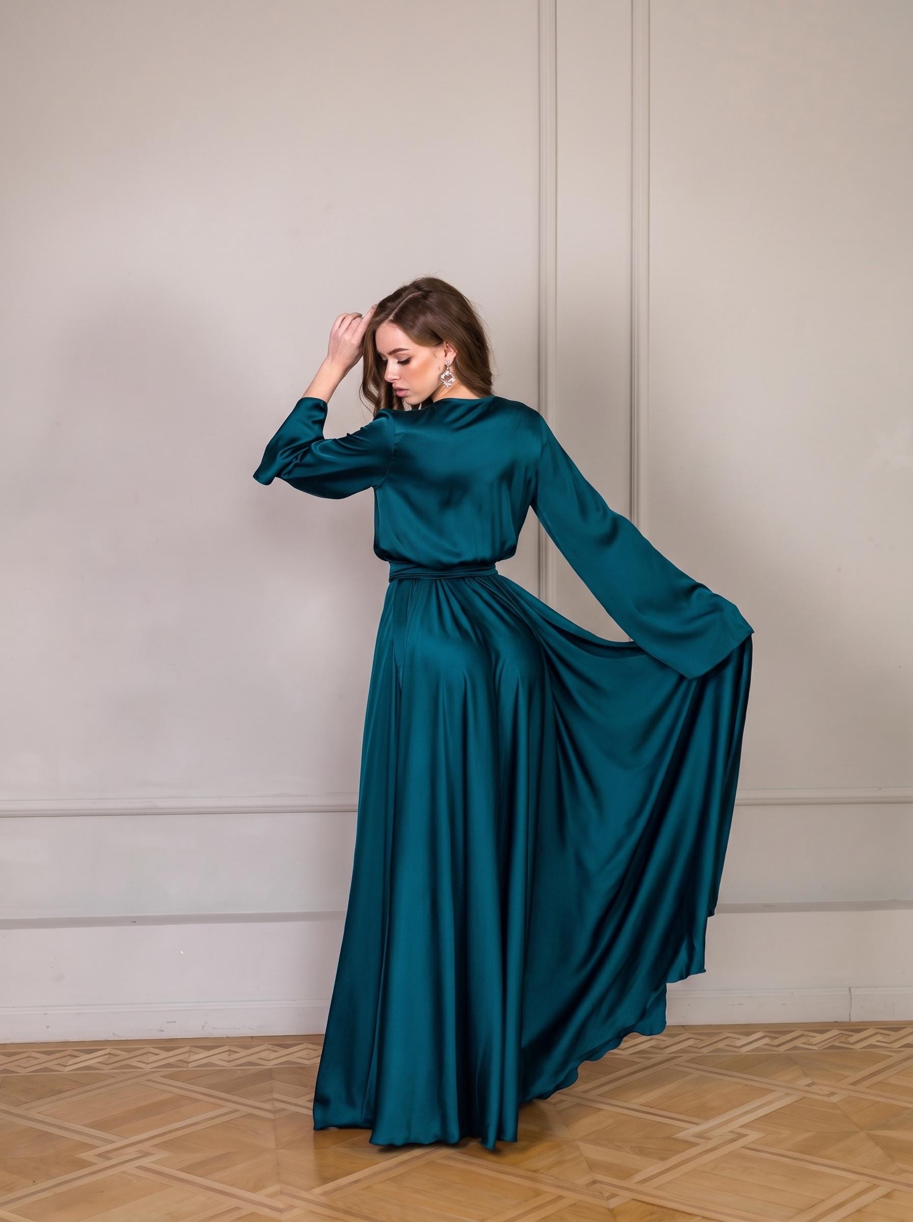 blue engagement party dress Royal for Bride Available in Any Color Alternative Wedding Dress Satin Dress Long Sleeve for Bridesmaid Dresses and elegant daytime events BFD Jocelyn Long Glitter Mesh Size:9-12 Months