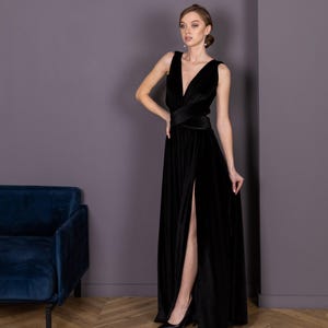 Long Maxi Dress Bridesmaid - Custom Black Velvet Long Evening Dress Women - Long Velvet Gown - Anniversary Dres - Wedding Guest Dress