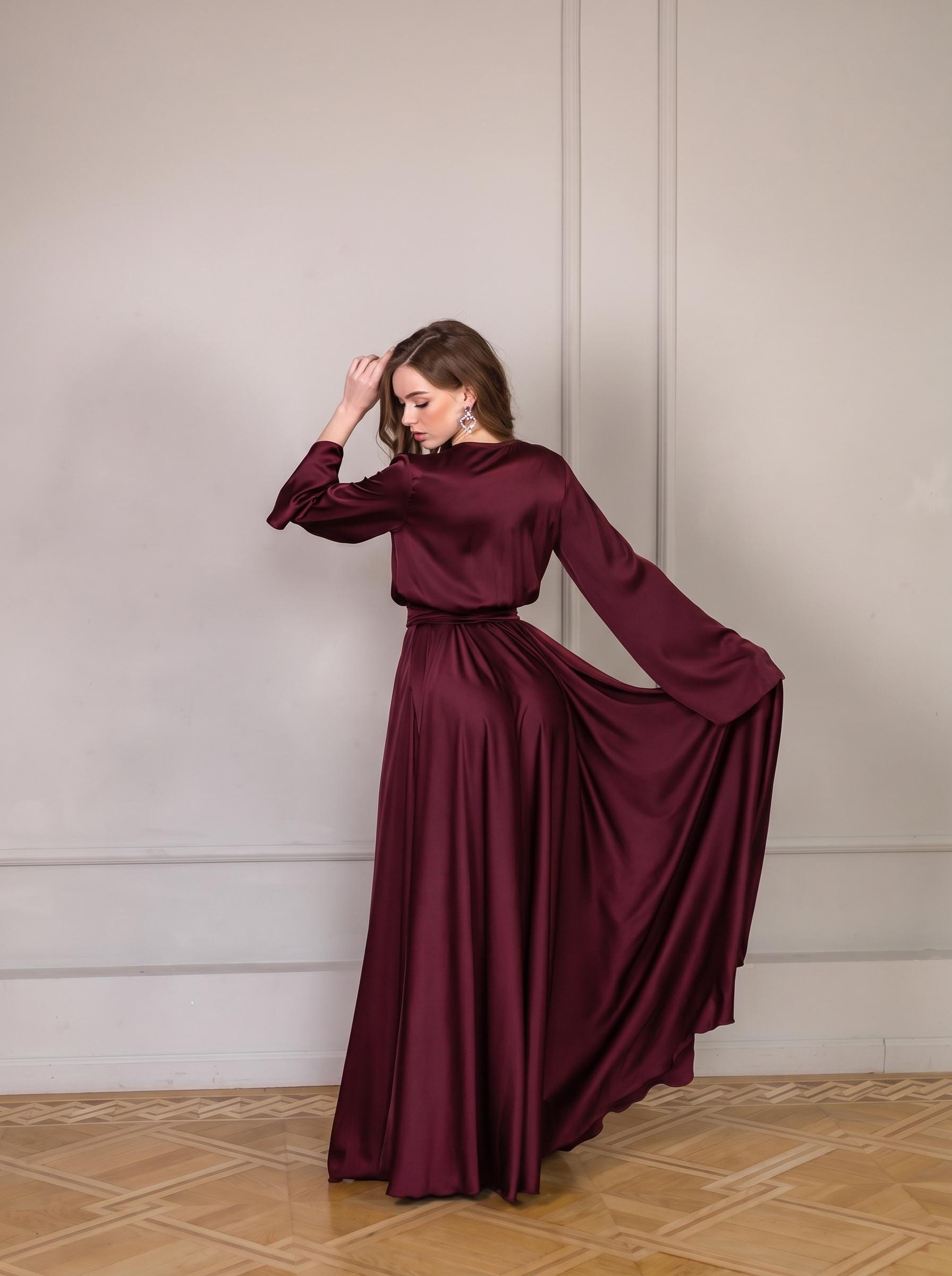 Royal Blue Engagement Dress for Bride Available in Any Color Alternative Wedding Dress Satin Dress Long Sleeve for Bridesmaid Dresses